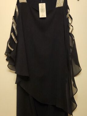 MSK Navy Blue Cascade Evening Dress
